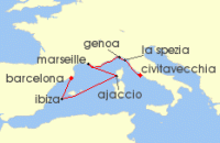 Cruise itinerary map for Princess Cruises 7 Night Western Mediterranean with Italy (138892)