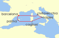 Cruise itinerary map for AIDA 7 Nacht Mediterrane Schatze mit Sardinien ab Barcelona (135498)