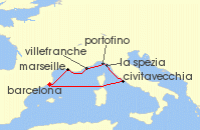 Cruise itinerary map for Celebrity Cruises 9 Night Italian Riviera & France (127797)