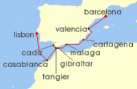 Cruise itinerary map for Silversea Cruises 10 Night Barcelona To Lisbon (126875)