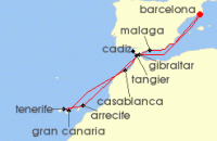 Cruise itinerary map for Celebrity Cruises 13 Night Canary Islands, Spain & Morocco (130769)