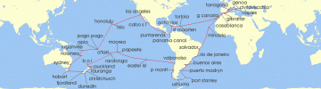 Cruise itinerary map for MSC Cruises 121 Night World Cruise (138909)