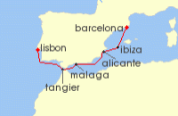 Cruise itinerary map for Holland America Line 7 Night Iberian Idyll: Spain & Morocco (136060)