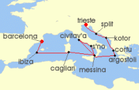Cruise itinerary map for Cunard Line 14 Night Italy (127853)