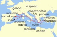 Cruise itinerary map for Princess Cruises 21 Night The Best of the Mediterranean (138515)