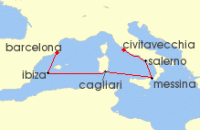 Cruise itinerary map for Cunard Line 7 Night Italy And Spain (118582)