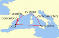 Cruise itinerary map for Costa Cruises 8 Night Western Mediterranean from Barcelona (133023)