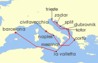 Cruise itinerary map for Cunard Line 14 Night Italy (134904)