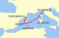 Cruise itinerary map for AIDA 7 Nacht Zur Sonnenfinsternis im Mittelmeer ab Barcelona (123195)