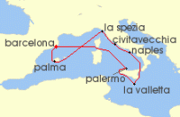 Cruise itinerary map for Celebrity Cruises 10 Night Italy, Spain & Malta (127798)