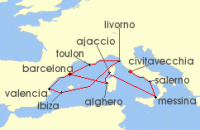 Cruise itinerary map for Cunard Line 14 Night Italy (135112)