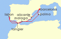Cruise itinerary map for Explora Journeys 9 Night A Journey of Iberian Scenery & Moorish Charm (136270)