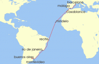 Cruise itinerary map for Viking Cruises 21 Night Southern Atlantic Crossing (108351)