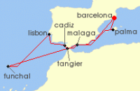 Cruise itinerary map for Celebrity Cruises 12 Night Spain, Portugal & Morocco (137663)