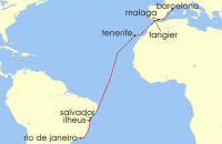 Cruise itinerary map for MSC Cruises 15 Night MSC Grand Voyages (139648)