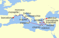 Cruise itinerary map for Viking Cruises 21 Night Iconic Mediterranean Treasures (129065)