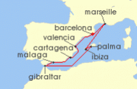 Cruise itinerary map for Silversea Cruises 11 Night Barcelona To Barcelona (126211)