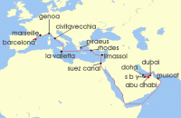 Cruise itinerary map for MSC Cruises 24 Night MSC Grand Voyages (133925)
