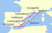 Cruise itinerary map for Silversea Cruises 10 Night Barcelona To Barcelona (131303)