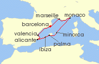 Cruise itinerary map for Silversea Cruises 9 Night Barcelona To Barcelona (133932)