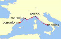 Cruise itinerary map for MSC Cruises 3 Night Mediterranean (134829)