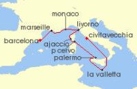 Cruise itinerary map for Oceania Cruises 9 Night Ramblas & the Rivieras Barcelona to Rome (126892)