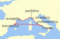 Cruise itinerary map for Celebrity Cruises 7 Night Italy, Spain & France (127640)