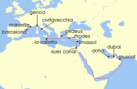 Cruise itinerary map for MSC Cruises 22 Night MSC Grand Voyages (133926)