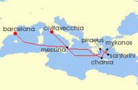 Cruise itinerary map for Disney Cruise Line 9 Night Mediterranean With Greek Isles Cruise From Barcelona Ending In Civitavecchia (Rome) (131485)