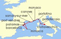 Cruise itinerary map for Windstar Cruises 11 Night Yachtsmans Dreams of the Riviera (141579)