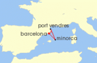 Cruise itinerary map for Windstar Cruises 4 Night Quick Getaways: Balearic Islands and Port Vendres Escape (138998)