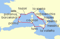 Cruise itinerary map for Regent Seven Seas Cruises 15 Night Cathedrals & Castanets Barcelona To Barcelona (142337)