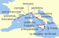 Cruise itinerary map for Windstar Cruises 17 Night Star Collector: Cruising on the Rivieras (138657)