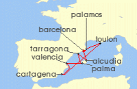 Cruise itinerary map for Silversea Cruises 9 Night Barcelona To Barcelona (140862)