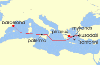 Cruise itinerary map for Royal Caribbean Cruises 7 Night Greek Isles & Italy Cruise (140467)