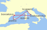 Cruise itinerary map for AIDA 7 Nacht Mediterrane Schatze mit Korsika ab Barcelona (75115)