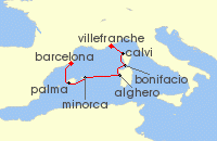 Cruise itinerary map for SeaDream Yacht Club 7 Night Western Mediterranean Dream (141416)