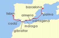 Cruise itinerary map for Windstar Cruises 8 Night Spanish Symphony (81623)