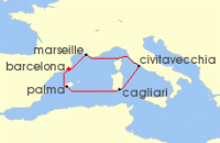 Cruise itinerary map for AIDA 7 Nacht Mediterrane Schatze mit Sardinien ab Barcelona (102730)
