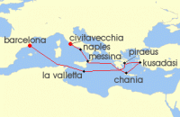 Cruise itinerary map for Viking Cruises 11 Night Ancient Mediterranean Shores (128989)