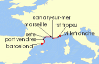 Cruise itinerary map for Azamara Cruises 7 Night Cruise France Intensive Cruise: Marseille, Saint-Tropez & Nice (125136)
