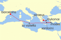 Cruise itinerary map for Celebrity Cruises 7 Night Greek Isles & Malta (137654)