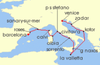 Cruise itinerary map for Seabourn 14 Night Spain, France, Italy, Croatia & Malta (137172)