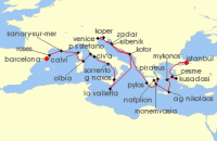 Cruise itinerary map for Seabourn 28 Night Mediterranean Medley: Spain, France & Ephesus (137174)