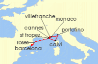Cruise itinerary map for SeaDream Yacht Club 7 Night Western Mediterranean Dream (141339)