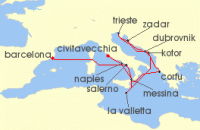 Cruise itinerary map for Cunard Line 14 Night Italy And Adriatic (118647)