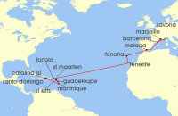 Cruise itinerary map for Costa Cruises 23 Night Transoceanic from Barcelona (140653)