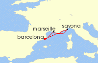 Cruise itinerary map for Costa Cruises 3 Night Ocean Cruises from Barcelona (108791)