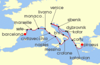 Cruise itinerary map for Viking Cruises 21 Night Mediterranean & Adriatic Sojourn (139293)