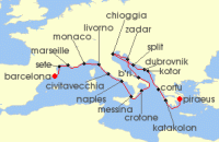 Cruise itinerary map for Viking Cruises 21 Night Mediterranean & Adriatic Sojourn (138040)